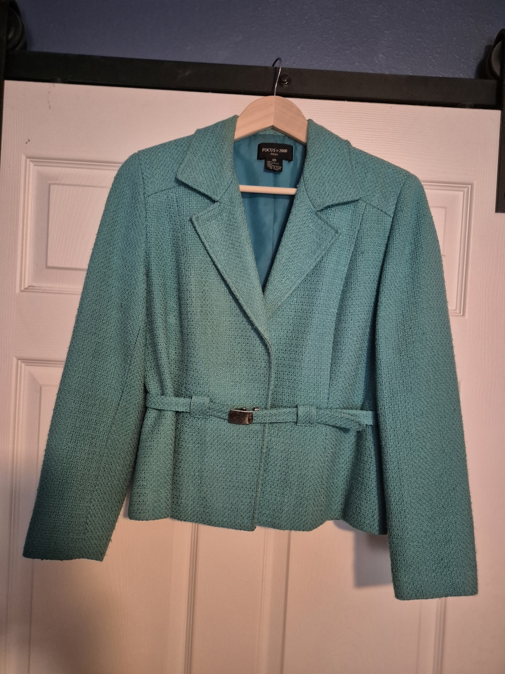 Focus 2000 Teal Textured Belted Blazer